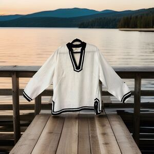 Talbots White/Black 100% Linen Popover Shirt Tunic Preppy  Old Money Size 20W